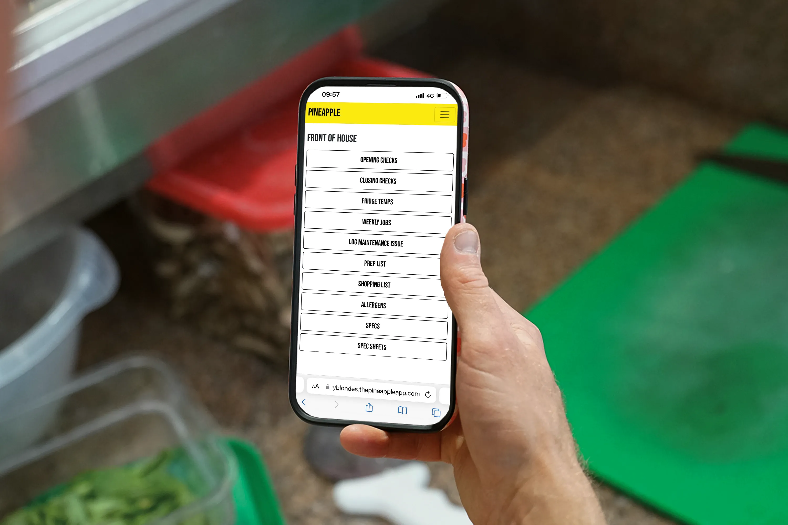 Pineapple app for food safety being used by in the kitchen