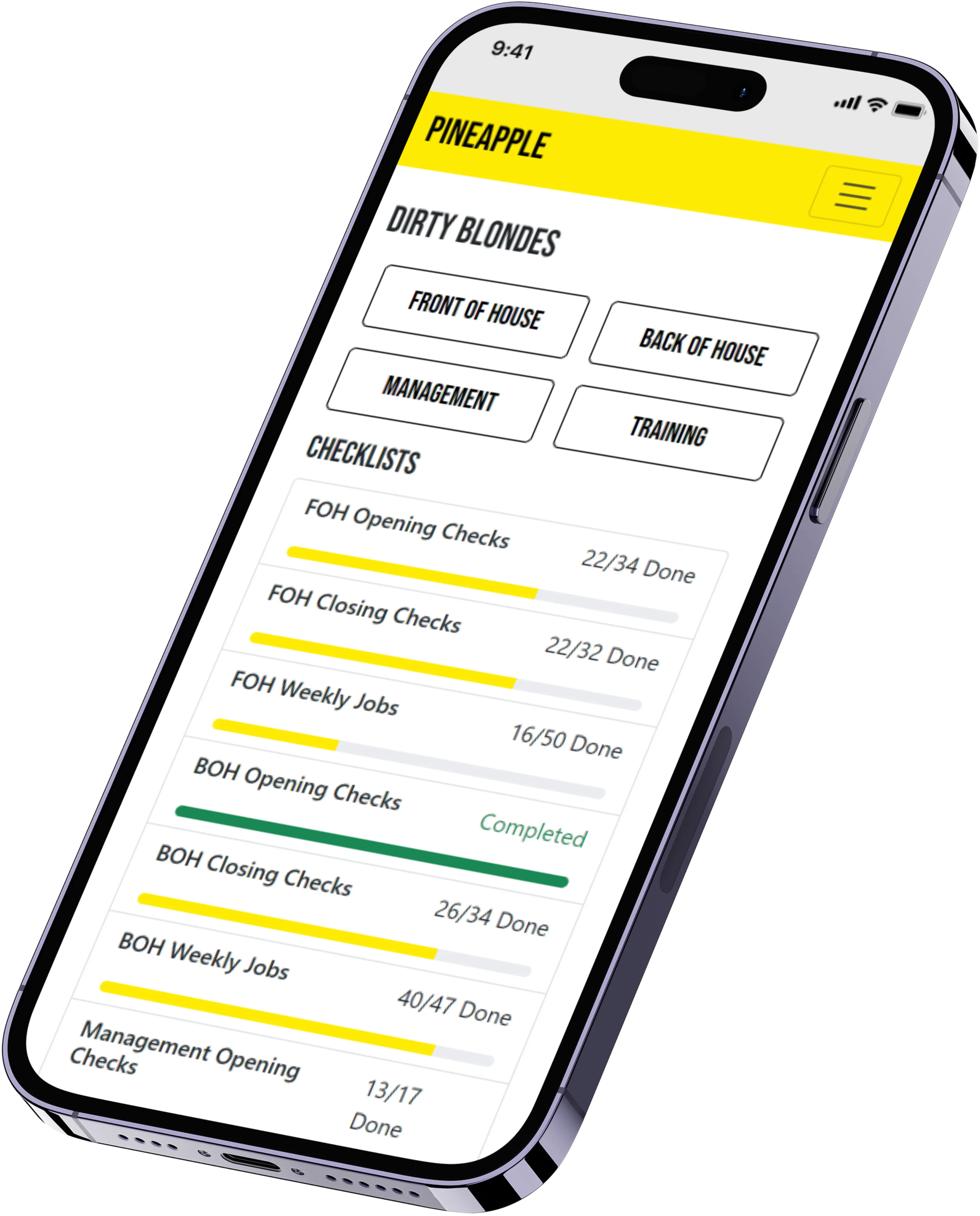 Pineapple app checklists